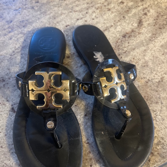 Tory Burch Black and Gold Sandals - Picture 1 of 6